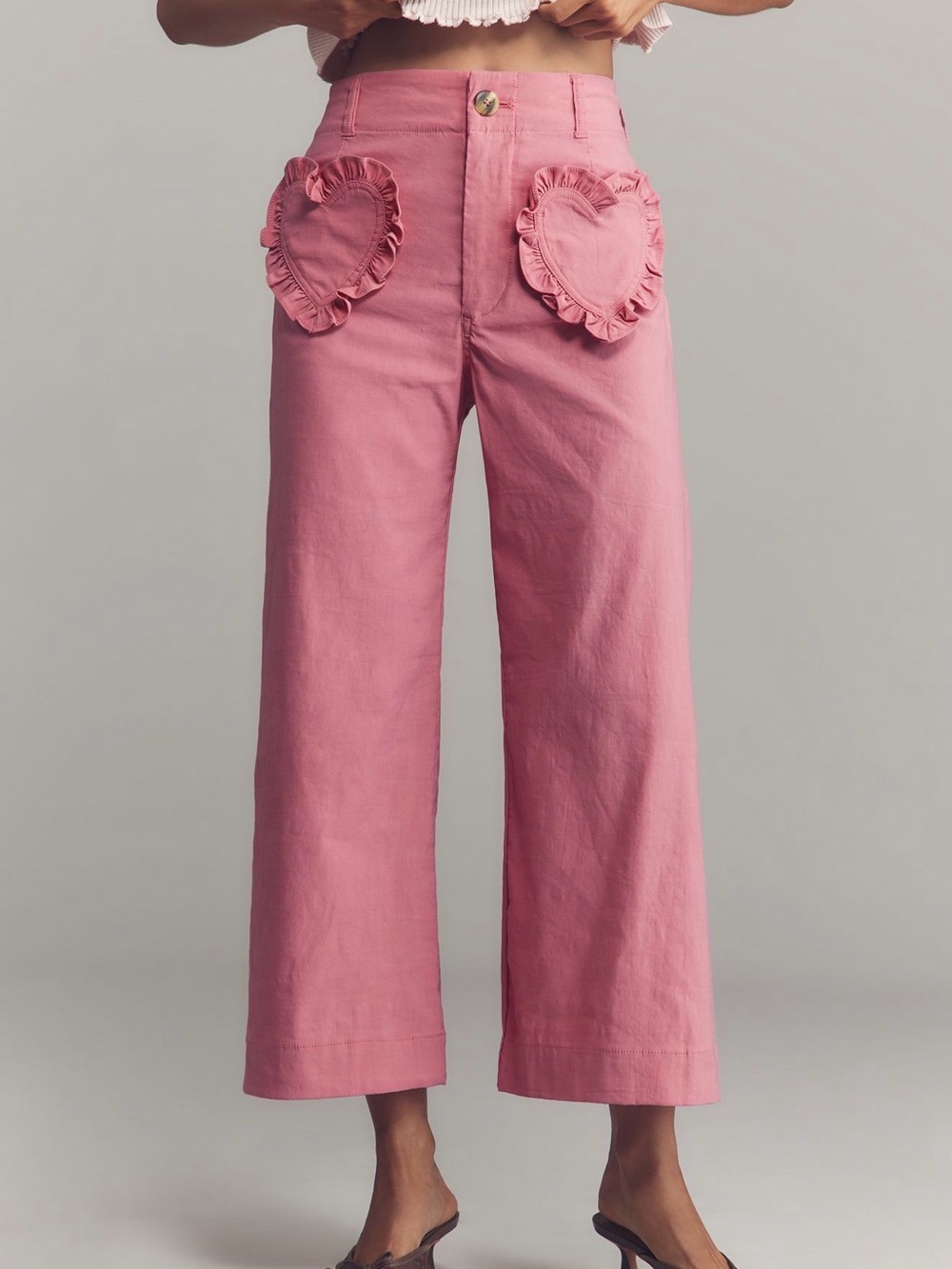 Colette Heart Pocket Cropped Wide Leg Pants by Maeve 25 Pink - Picture 2 of 6